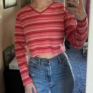 Red & Pink Cropped Long Sleeve